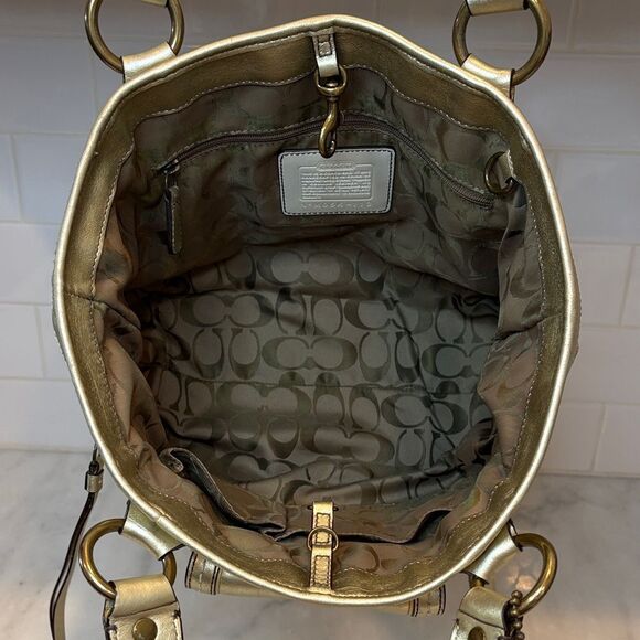 Coach Bag Purse Handbag Legacy Straw & Metallic Leather Tote Shoulder Pocketbook - Picture 13 of 16